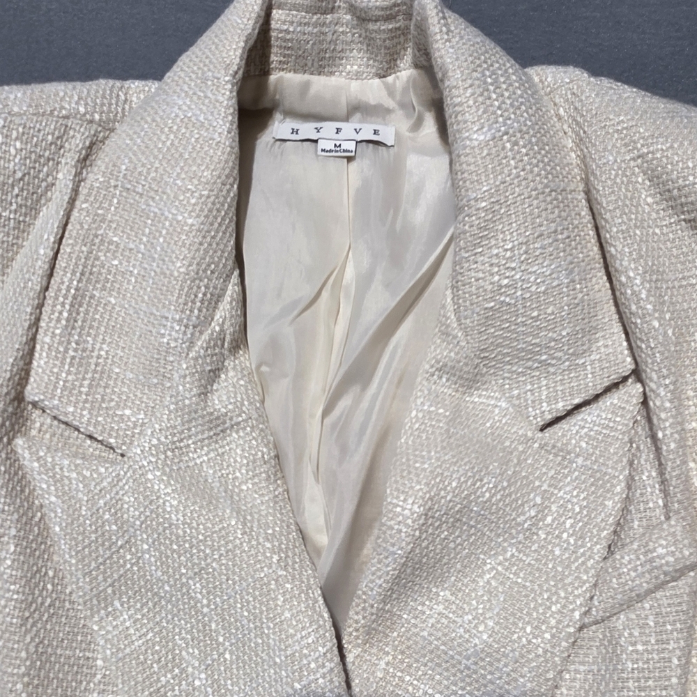 HYFVE Cream Double-Breasted Blazer New In Poly Bag Medium PTP 19 - Picture 4 of 5